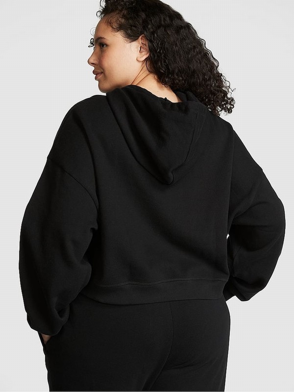 Black Victoria Secret Pure Cropped Hoodie | EWKZS3102