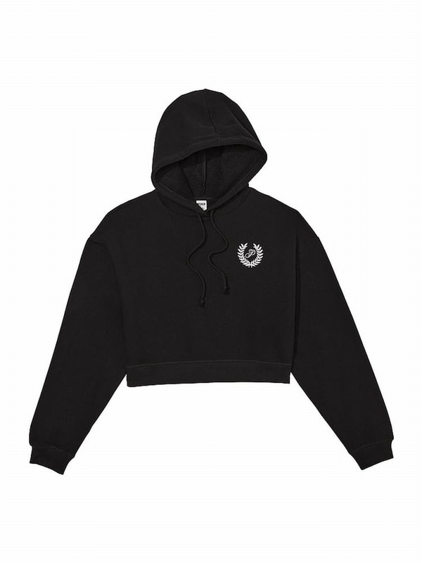Black Victoria Secret Pure Cropped Hoodie | EWKZS3102