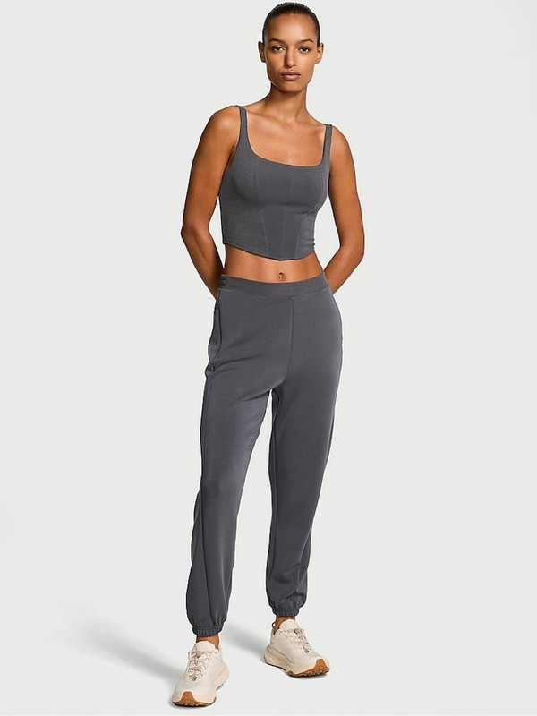 Black Victoria Secret Pure Cuffed VSX Featherweight Knit Joggers | GQBWH5917