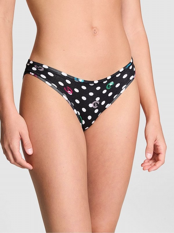 Black Victoria Secret Pure Dot Bikini Cotton Underwear | BJOCZ7310