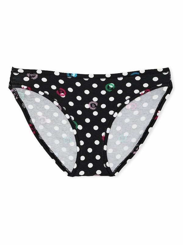 Black Victoria Secret Pure Dot Bikini Cotton Underwear | BJOCZ7310