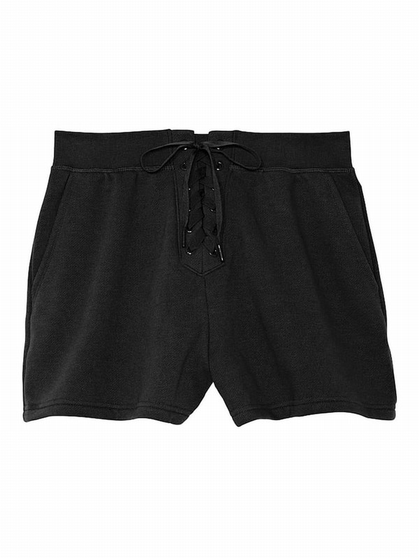 Black Victoria Secret Pure Fleece Forever Shorts | MTYAF9013
