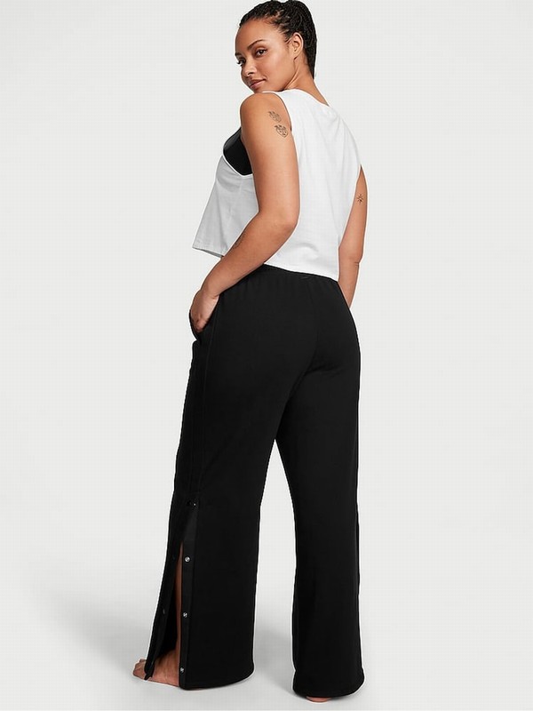 Black Victoria Secret Pure Fleece Popper Wide Leg Joggers | QWJAU5860
