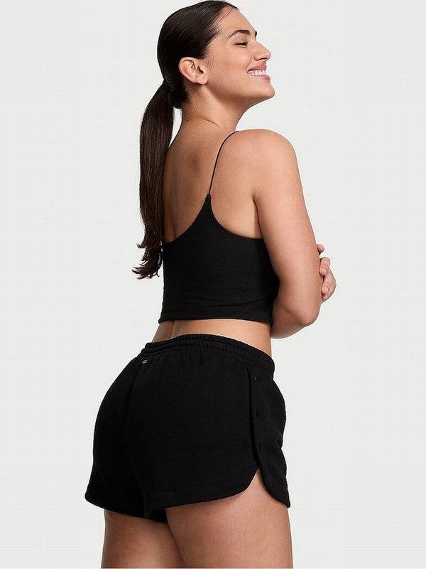 Black Victoria Secret Pure Fleece Popper Shorts | MVJPK0864