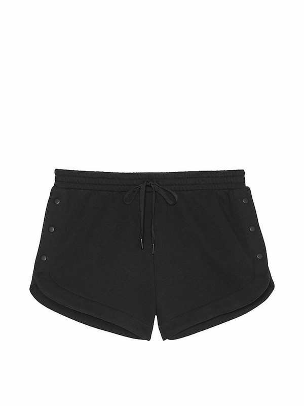 Black Victoria Secret Pure Fleece Popper Shorts | MVJPK0864