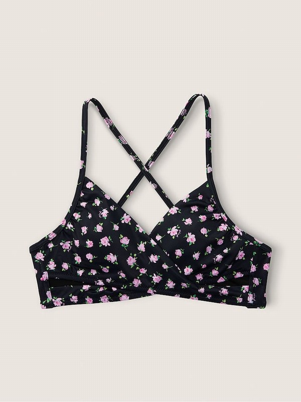 Black Victoria Secret Pure Floral Body Wrap Bikini Top | NHTIP7423