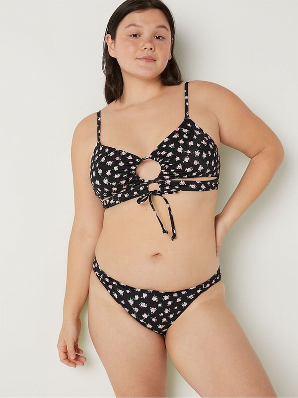Black Victoria Secret Pure Floral Brief Bikini Bottom | SYNUX2917