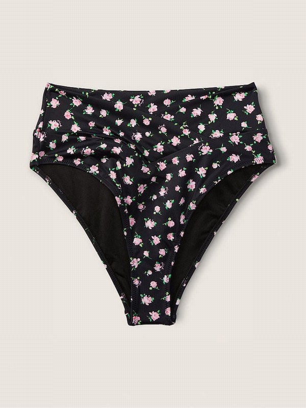 Black Victoria Secret Pure Floral Cross Over Bikini Bottom | IOUJB5987