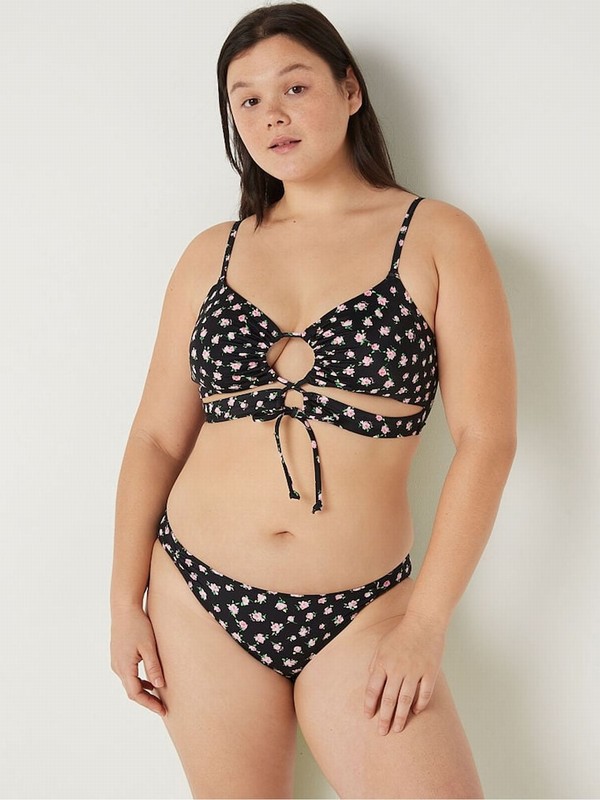 Black Victoria Secret Pure Floral Cutout Bikini Top | DHEOM2087
