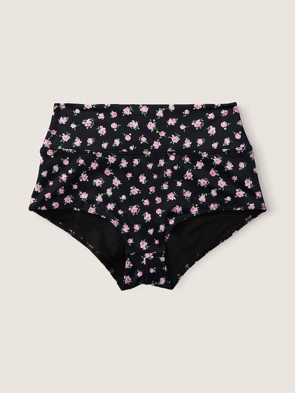 Black Victoria Secret Pure Floral High Waisted Bikini Bottom | FENVS7639