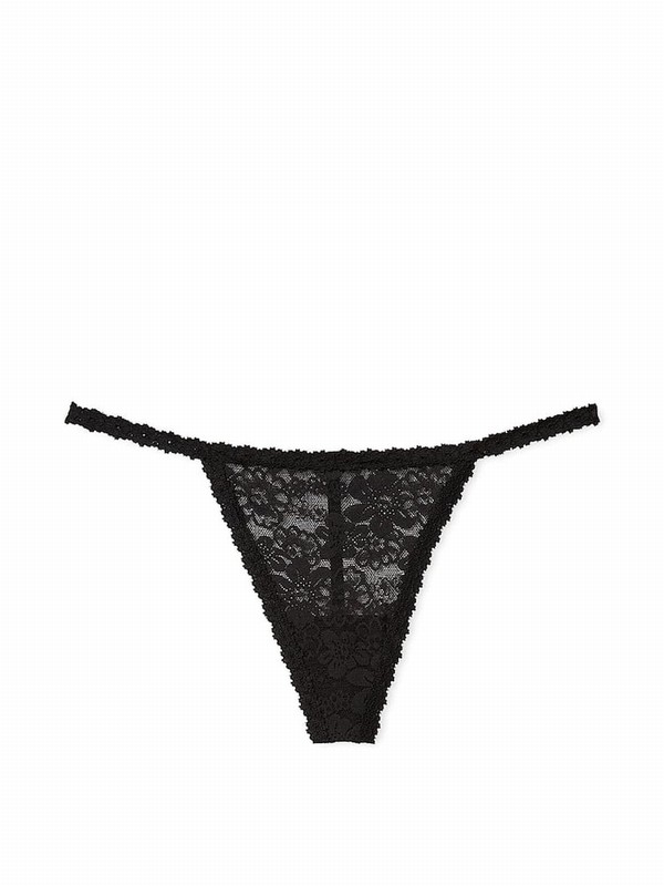 Black Victoria Secret Pure G String Floral Lace Underwear | RDCJB7346