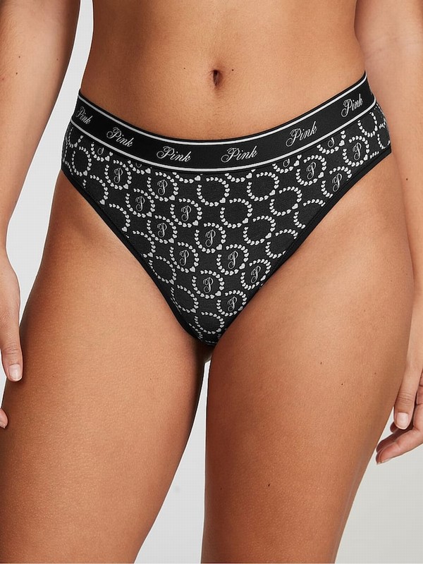 Black Victoria Secret Pure Heartszilian Cotton Logo Underwear | REKWQ6580