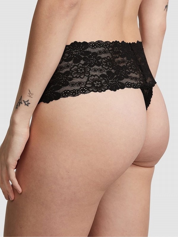 Black Victoria Secret Pure High Leg Floral Lace Underwear | BPKEQ7980
