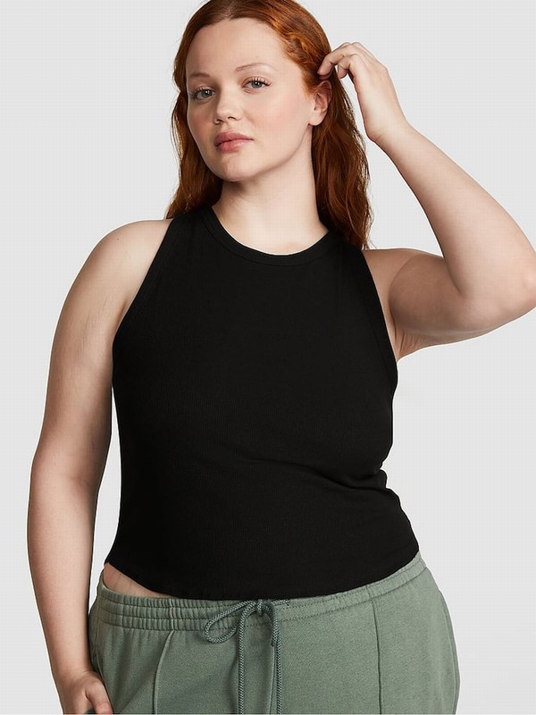 Black Victoria Secret Pure High Neck Shrunken Rib Tops | OKNYZ8126