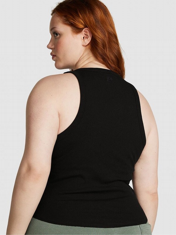 Black Victoria Secret Pure High Neck Shrunken Rib Tops | OKNYZ8126