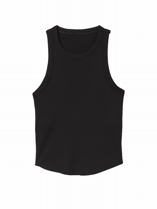 Black Victoria Secret Pure High Neck Shrunken Rib Tops | OKNYZ8126