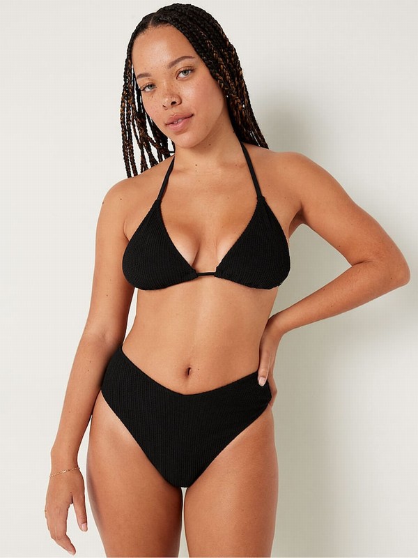 Black Victoria Secret Pure High Waisted Crinkle Bikini Bottom | QEZDM1580