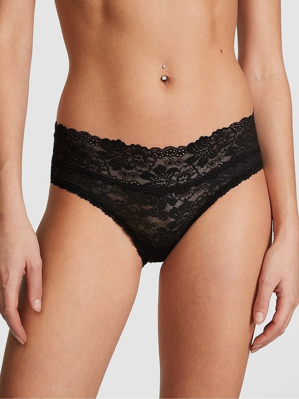 Black Victoria Secret Pure Hipster Floral Lace Underwear | GUHDL0742