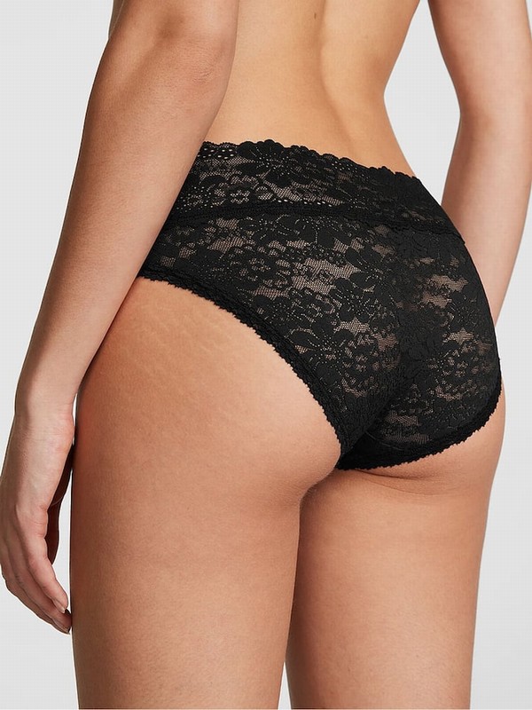 Black Victoria Secret Pure Hipster Floral Lace Underwear | GUHDL0742