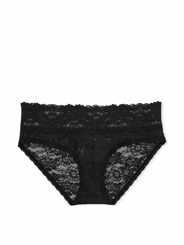 Black Victoria Secret Pure Hipster Floral Lace Underwear | GUHDL0742