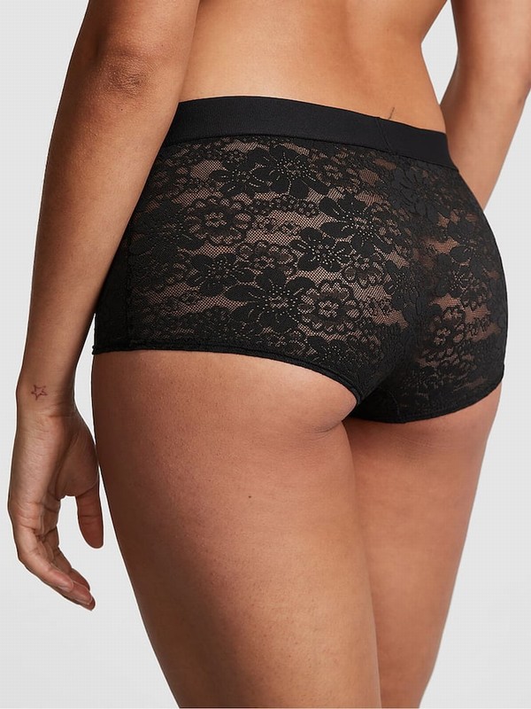 Black Victoria Secret Pure Lace Logo Underwear | KWEAZ6475