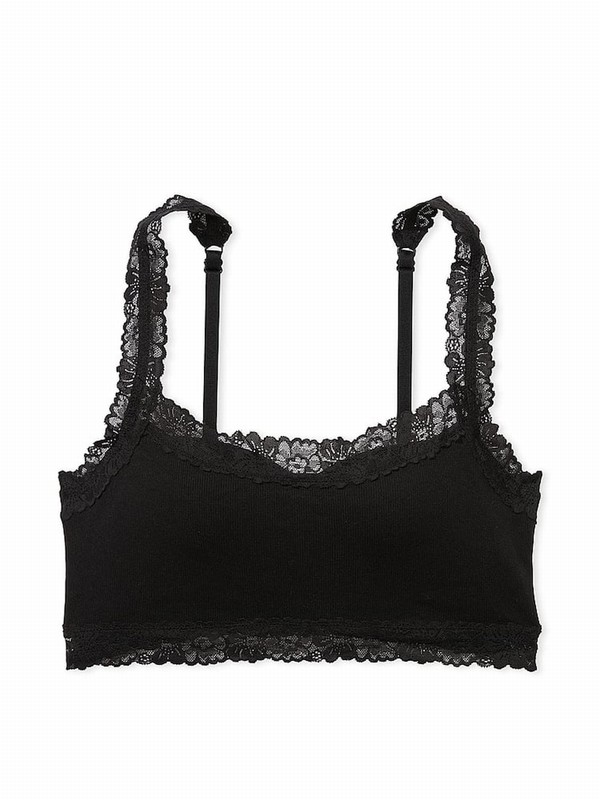 Black Victoria Secret Pure Lace Trim Rib Seamlesslette Bras | PMOXY0897
