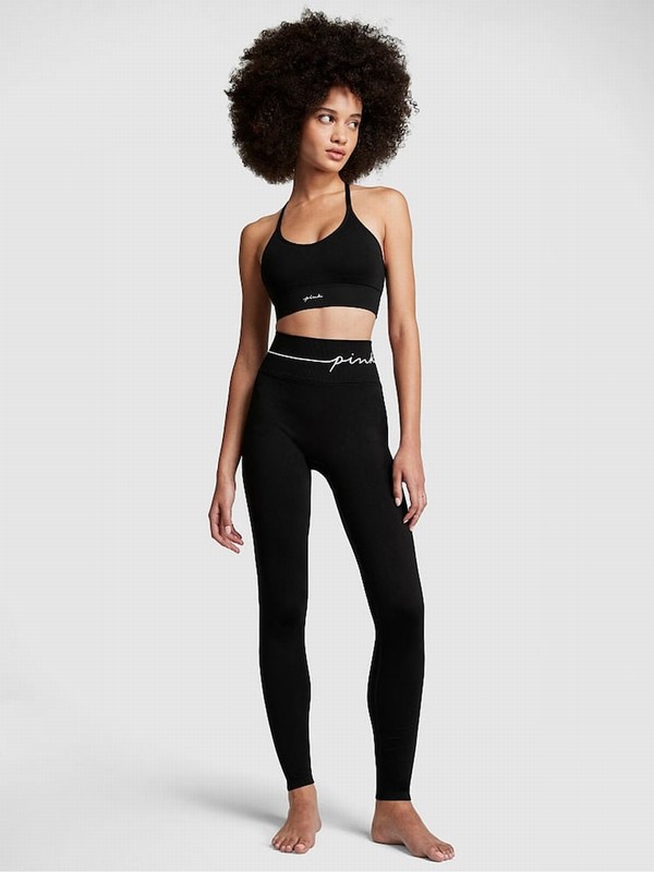 Black Victoria Secret Pure Long Logo Leggings | QUIGS0417
