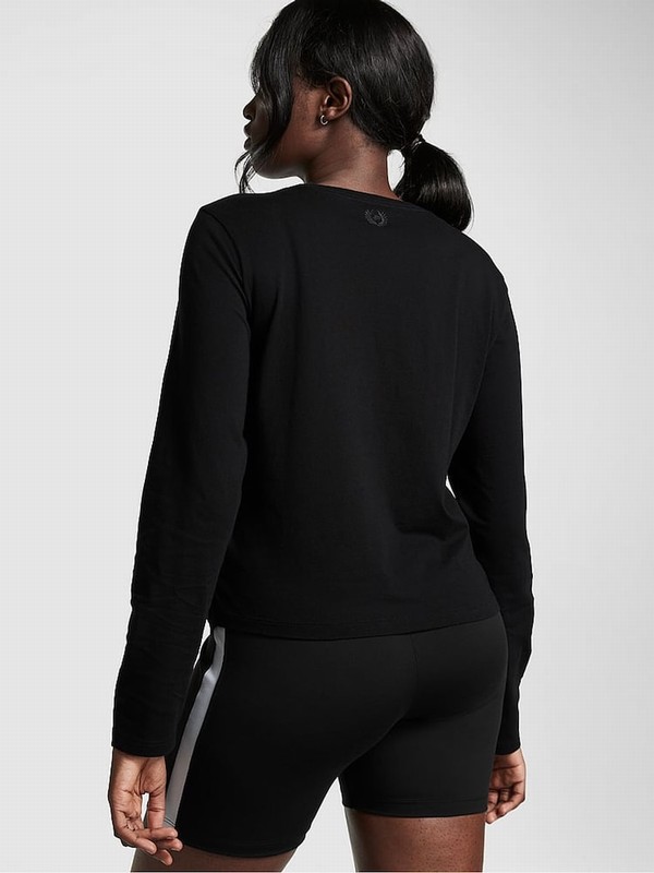 Black Victoria Secret Pure Long Sleeve Dreamer T Shirts | YPVMR4705