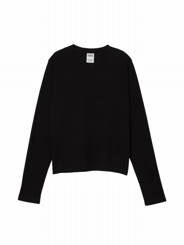 Black Victoria Secret Pure Long Sleeve Dreamer T Shirts | YPVMR4705