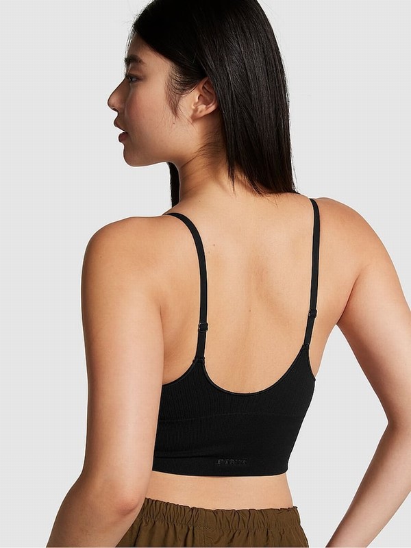 Black Victoria Secret Pure Longline Seamless Low Impact Sports Bra | KJDUX4569