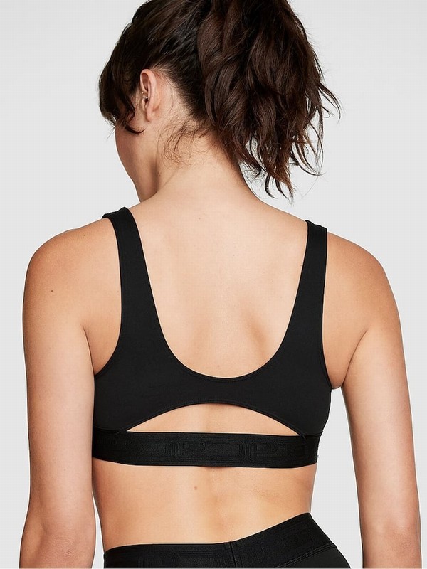 Black Victoria Secret Pure Non WiLightly Lined Low Impact Sports Bra | PQYMX3908