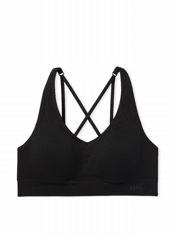 Black Victoria Secret Pure Non WiLightly Lined Seamless Air Medium Impact Sports Bra | GEWCV2648