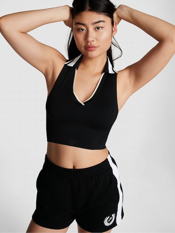 Black Victoria Secret Pure Polo Tops | YARXQ2435