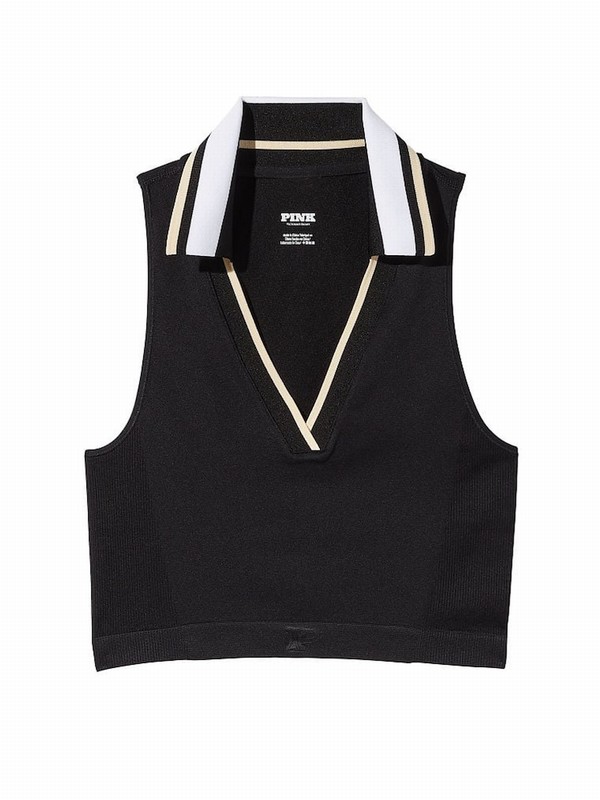 Black Victoria Secret Pure Polo Tops | YARXQ2435