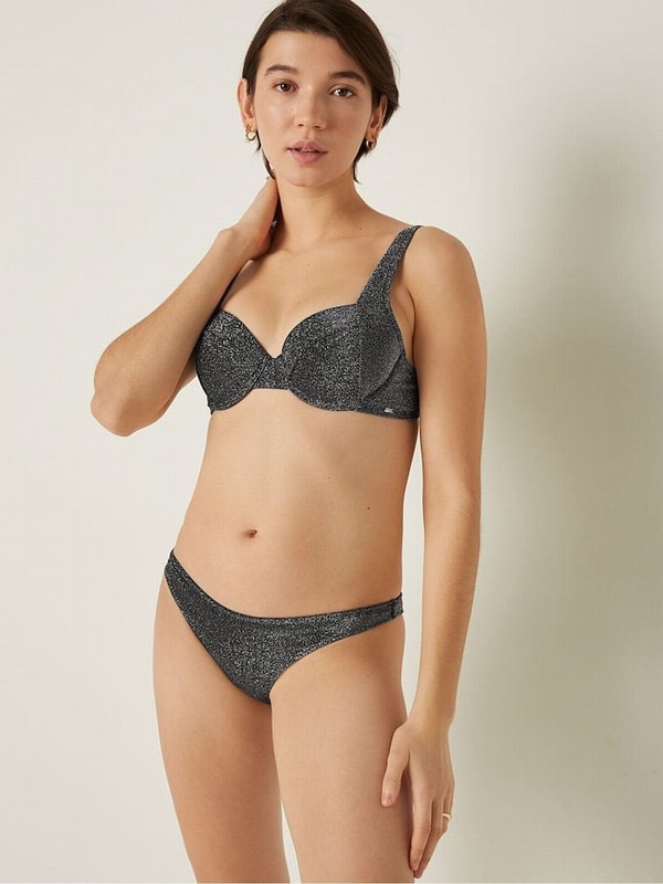 Black Victoria Secret Pure Push Up Shimmer Bikini Top | MPJBA6074
