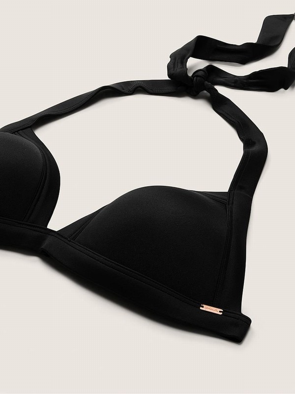 Black Victoria Secret Pure Push Up Triangle Halterneck Bikini Top | ILOBM1638