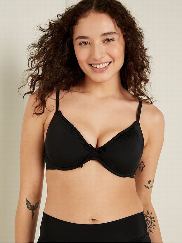 Black Victoria Secret Pure Ruched Push Up Bikini Top | VEDUN8537