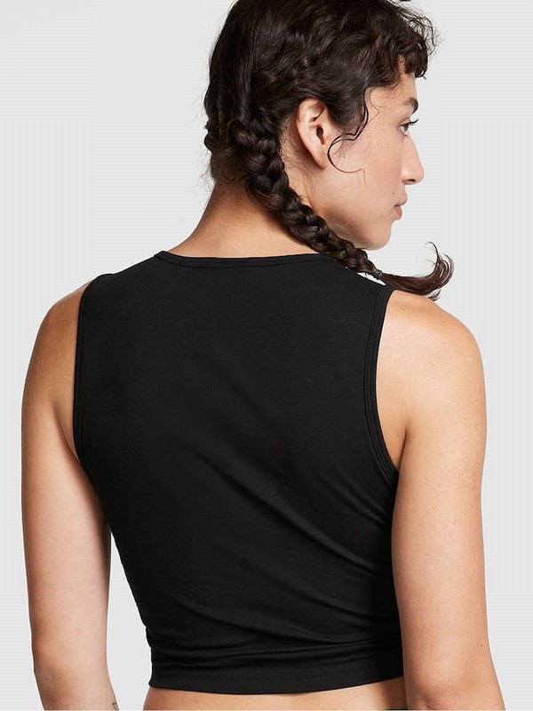 Black Victoria Secret Pure Ruched Side Crop Tank Tops | PTCER3654