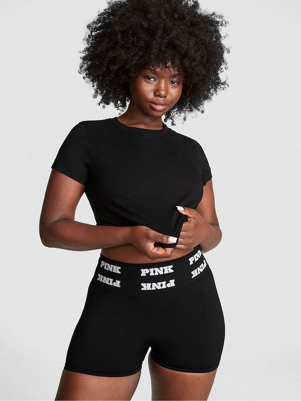 Black Victoria Secret Pure Seamless Logo Shorts | BYFPW5087