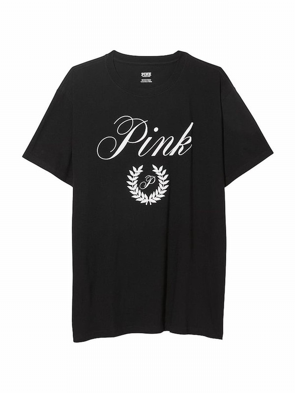 Black Victoria Secret Pure Sleeve Long Sleeve Oversized Campus T Shirts | IDQOZ8372