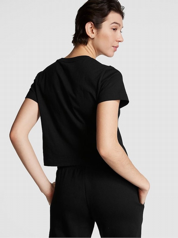 Black Victoria Secret Pure Sleeve Shrunken T Shirts | YWJAV5240