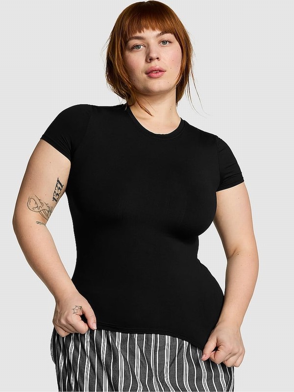 Black Victoria Secret Pure Soft Stretch T Shirts | SGDXE2570