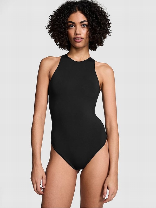 Black Victoria Secret Pure Soft Stretch Tank Bodysuit Tops | KAFLR5697