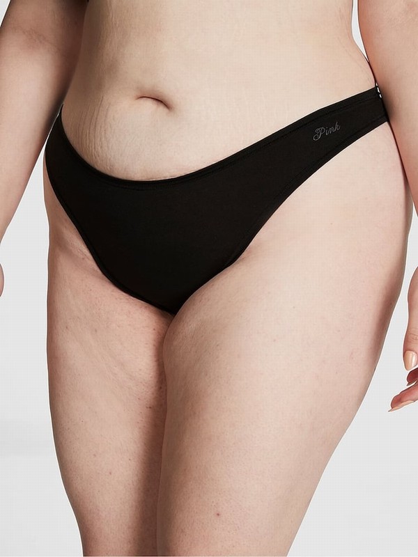 Black Victoria Secret Pure Thong Cotton Cheeky Underwear | AVWCI5978