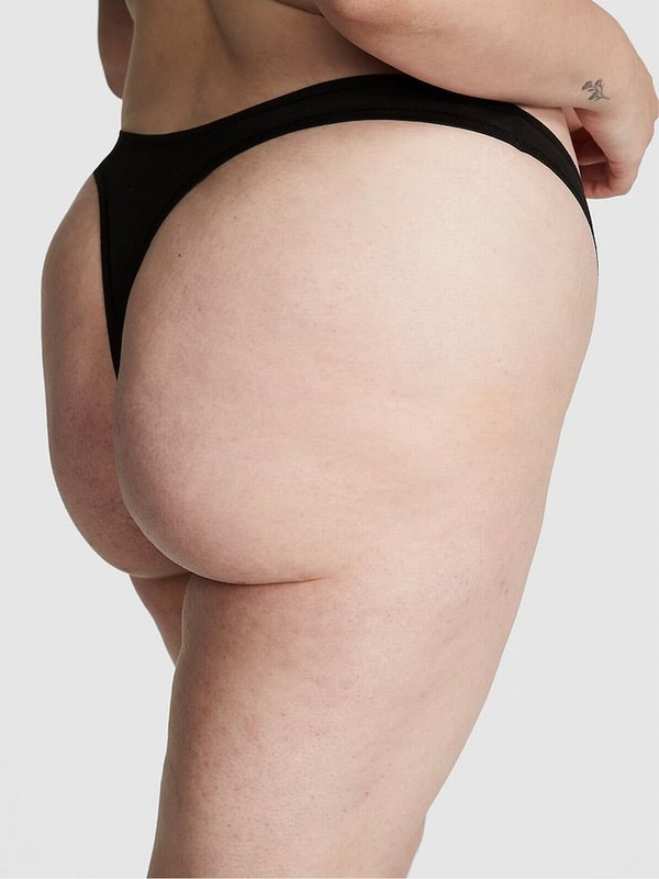 Black Victoria Secret Pure Thong Cotton Cheeky Underwear | AVWCI5978