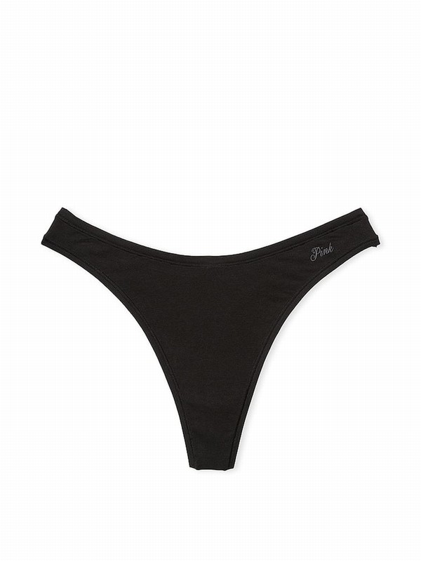 Black Victoria Secret Pure Thong Cotton Cheeky Underwear | AVWCI5978