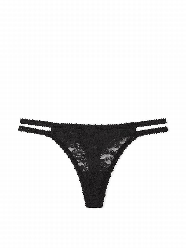 Black Victoria Secret Pure Thong Lace Underwear | RNDIK7041