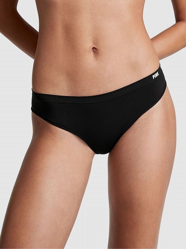 Black Victoria Secret Pure Thong Seamless Underwear | WOEKY5013