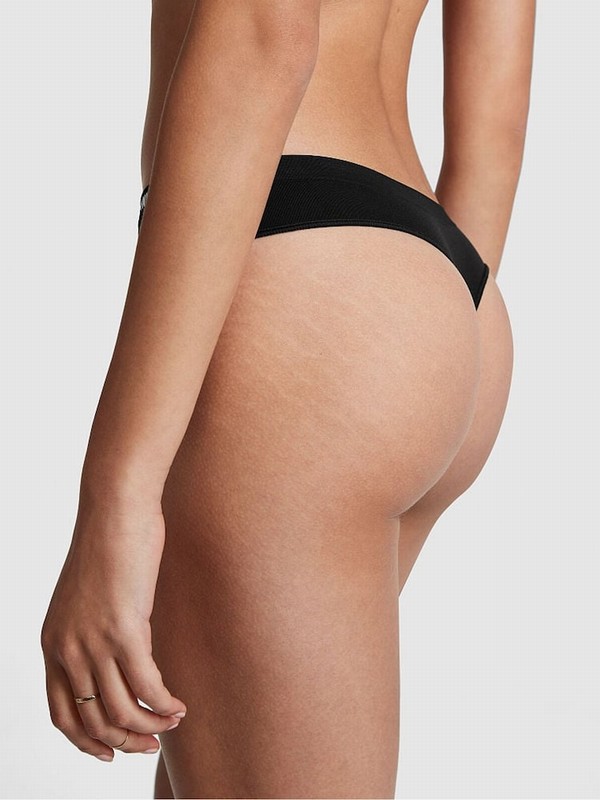 Black Victoria Secret Pure Thong Seamless Underwear | WOEKY5013