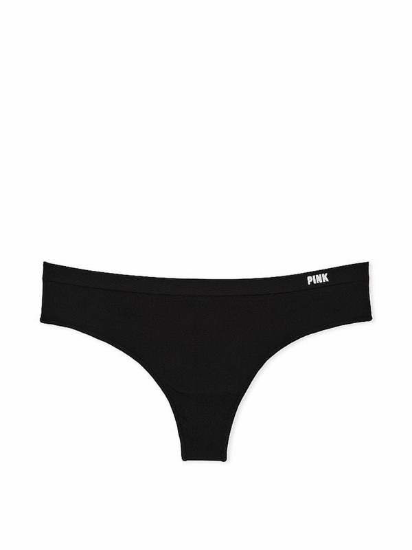 Black Victoria Secret Pure Thong Seamless Underwear | WOEKY5013